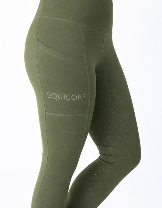 🌿 EQUICORE™ Olive Green Support Riding Tights