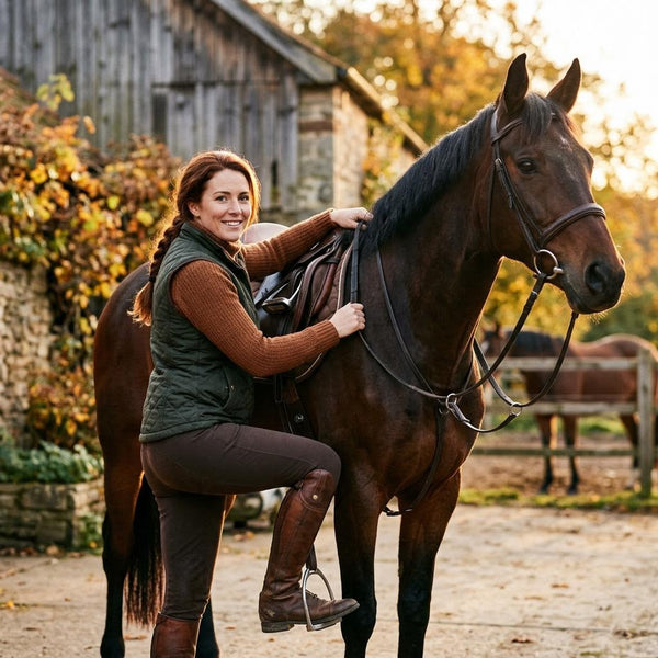Rider saddling up at the stable
